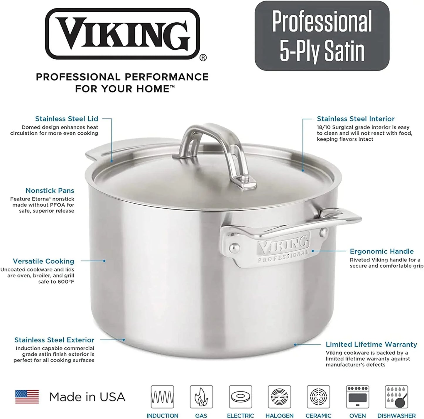 Viking Professional 5-Ply Stainless Steel Cookware Set 10 Piece F443