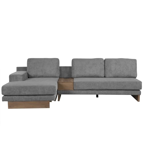 L-Shaped Sectional Sofa with USB Ports and Storage, Grey A35820
