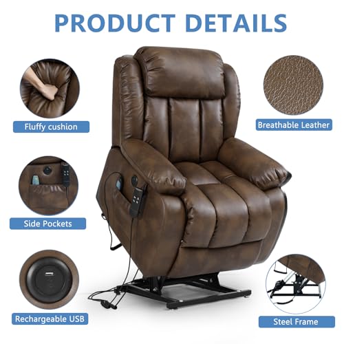Power Lift Chair Recliner for Elderly with Heat and Massage, Dark Blue F8425