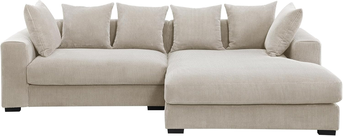 Corduroy 3-Piece Upholstered Sectional Chaise L Shaped Sofa with Ottoman, Beige Q1824