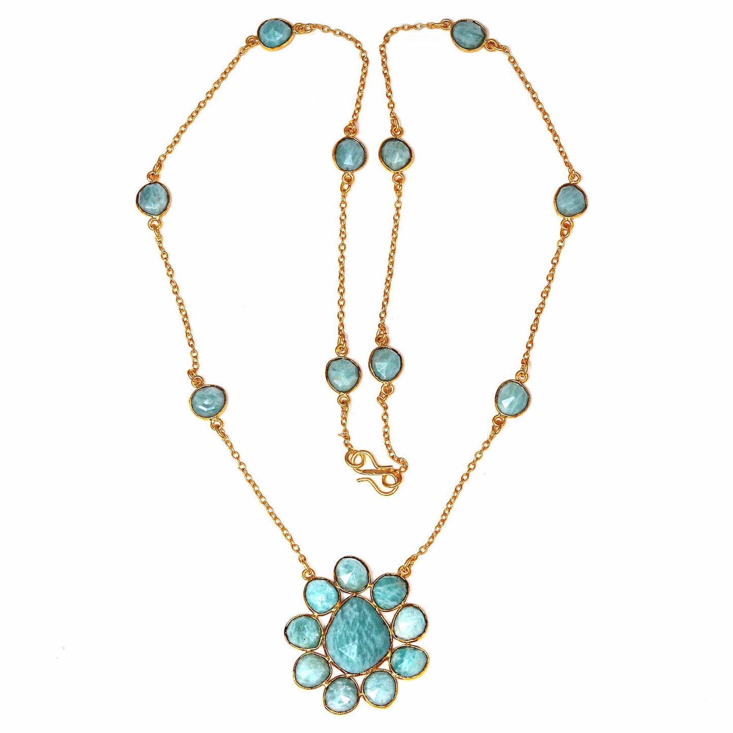 Necklace Amazonite Feceted Gemstone Handmade Antique 925 Silver Jewelry 26''