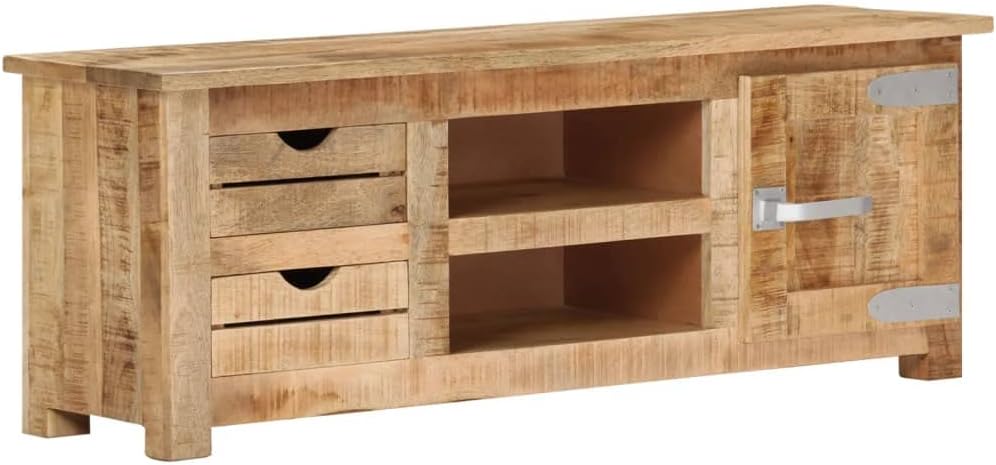 Country Farmhouse Entertainment Center, Entertainment Center Stand Unit, TV Cabinet Media Console, Industrial Contemporary TV Cabinet, 43.3"x11.8"x15.7" Rough Mango Wood