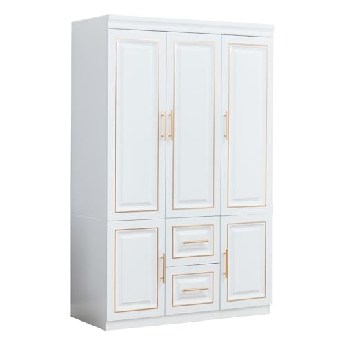 White Wood Closet Cabinet with Doors for Bedroom Y530863
