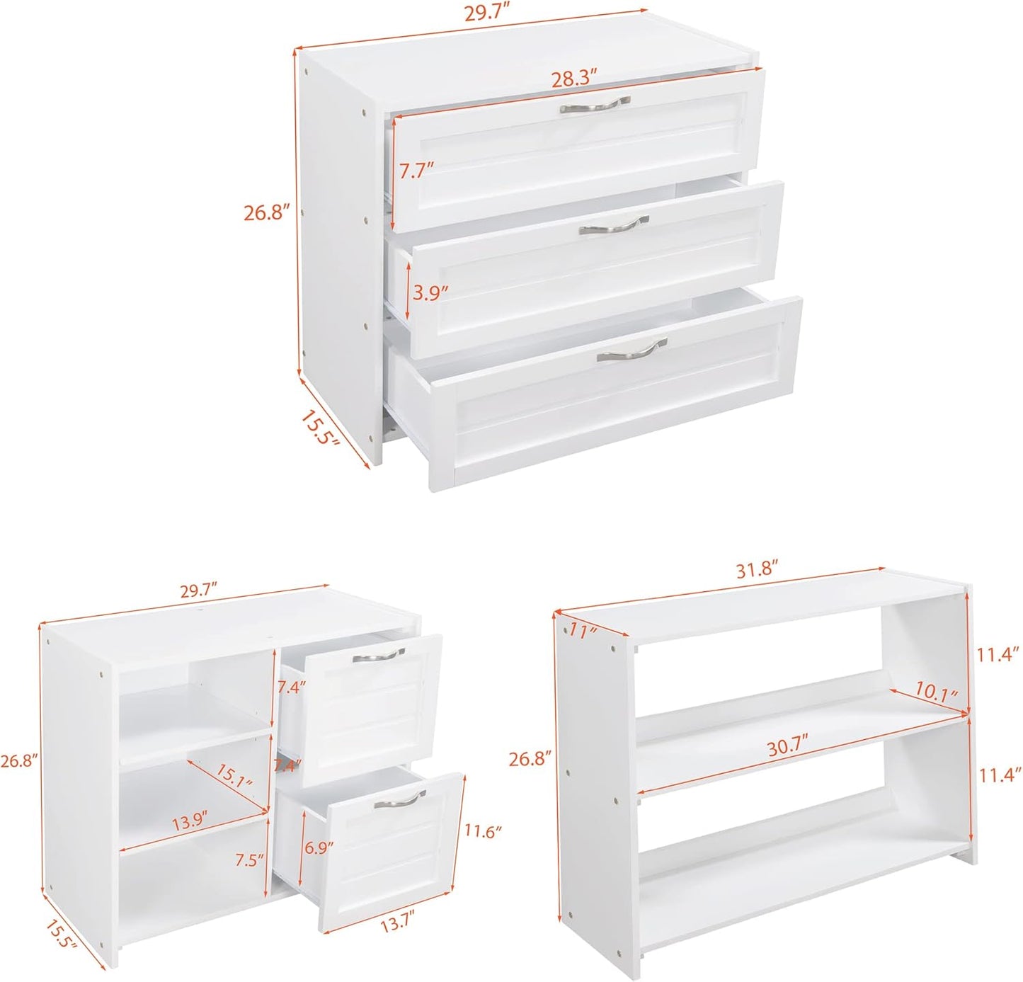 Twin Low Loft Bed with Slide, Storage Cabinets, Shelves, White B5467