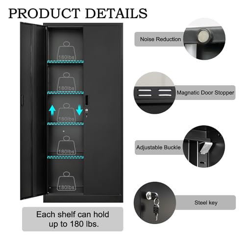 Metal Storage Cabinet 72" Lockable Garage Tool Cabinet with Doors and Shelves A825