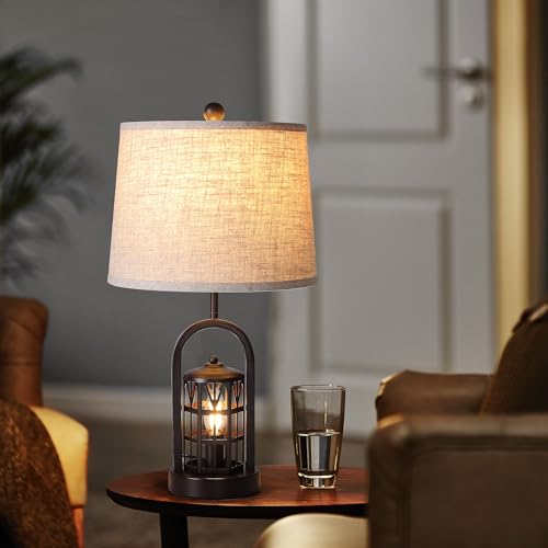 Farmhouse Table Lamp Set of 2, 23" Rustic Vintage with USB Ports, Brown X170288