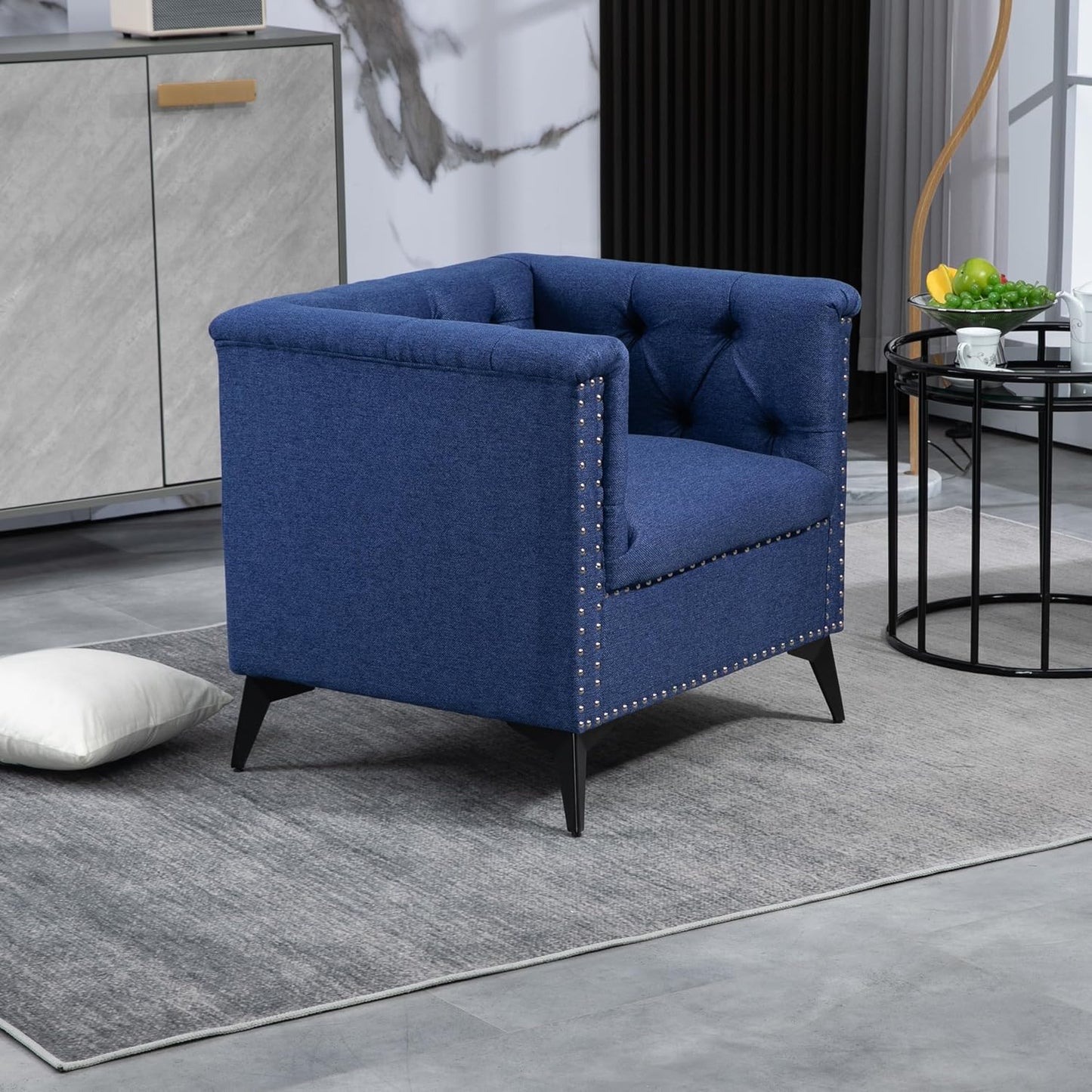 Accent Chair with Linen Fabric for Living Room Bedroom Office (Blue) Q335763