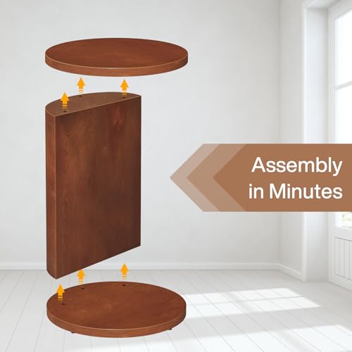Tribesigns Solid Wood C-Shaped End Table, Set of 2, Walnut L691