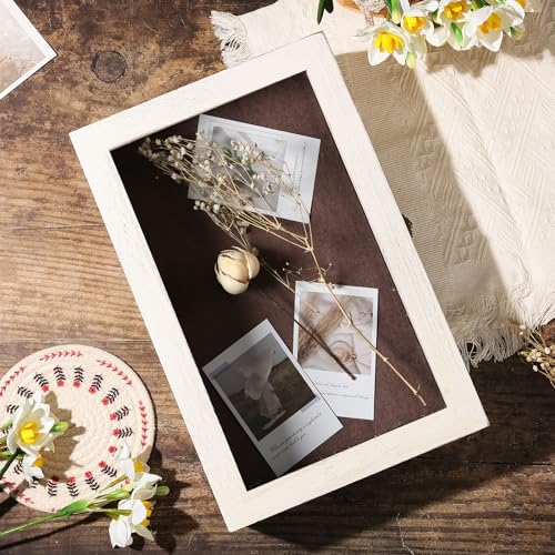 11x17 Extra Deep Shadow Box Frame with Linen Back - Rustic Memory Display Case (Black) W8281