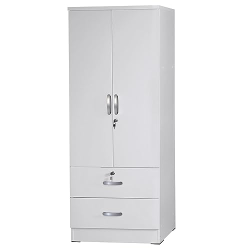 Grace Wood 2-Door Wardrobe Armoire with 2 Drawers (White) Q357312