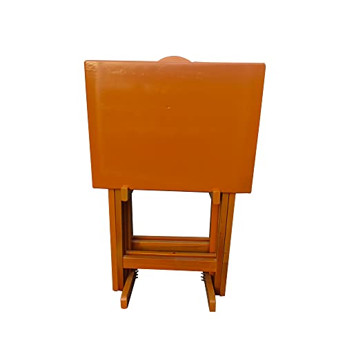 Folding TV Tray Table Set of 4 Solid Wood Chestnut I509083