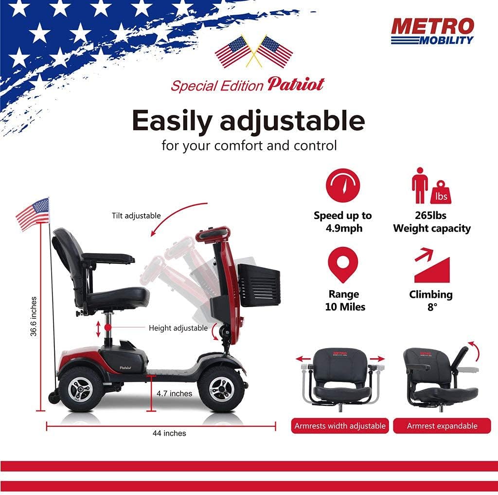 Metro Mobility 4 Wheel Powered Mobility Scooter for Seniors, 300 lbs Capacity, Red H3207