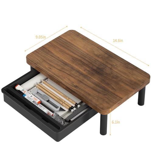 Wooden Monitor Stand Riser with Drawer, Height Adjustable, Black E484352
