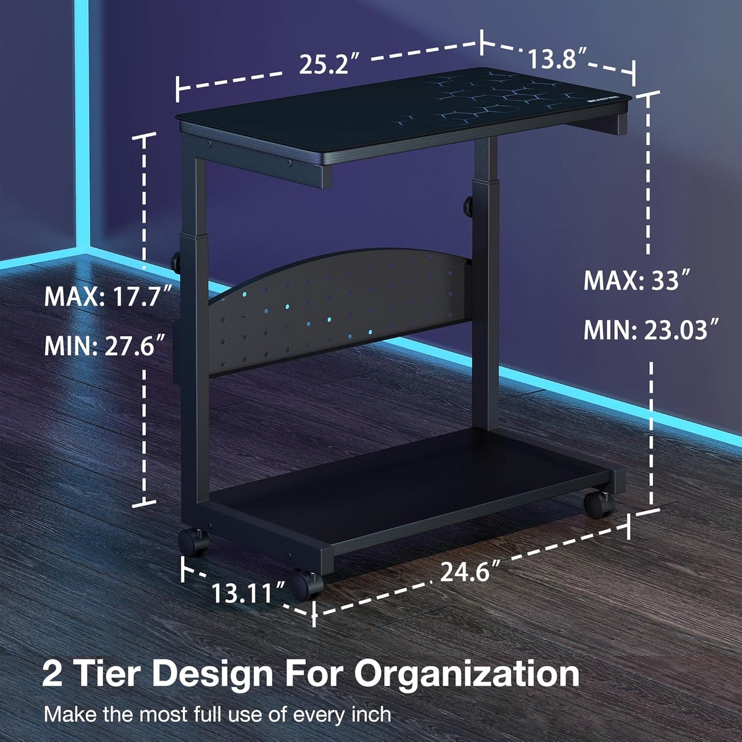 Height Adjustable 2-Tier PC Tower Stand with Rolling Wheels K430074