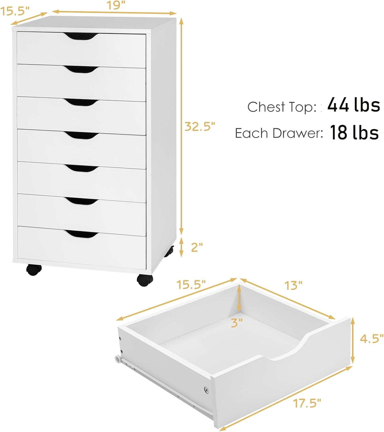 White 7-Drawer Rolling File Cabinet for Home Office N677355