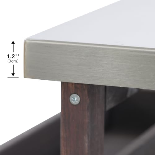 Outdoor Kitchen Island Rolling Bar Cart with Storage Cabinet, Solid Wood & Stainless Steel Top X328