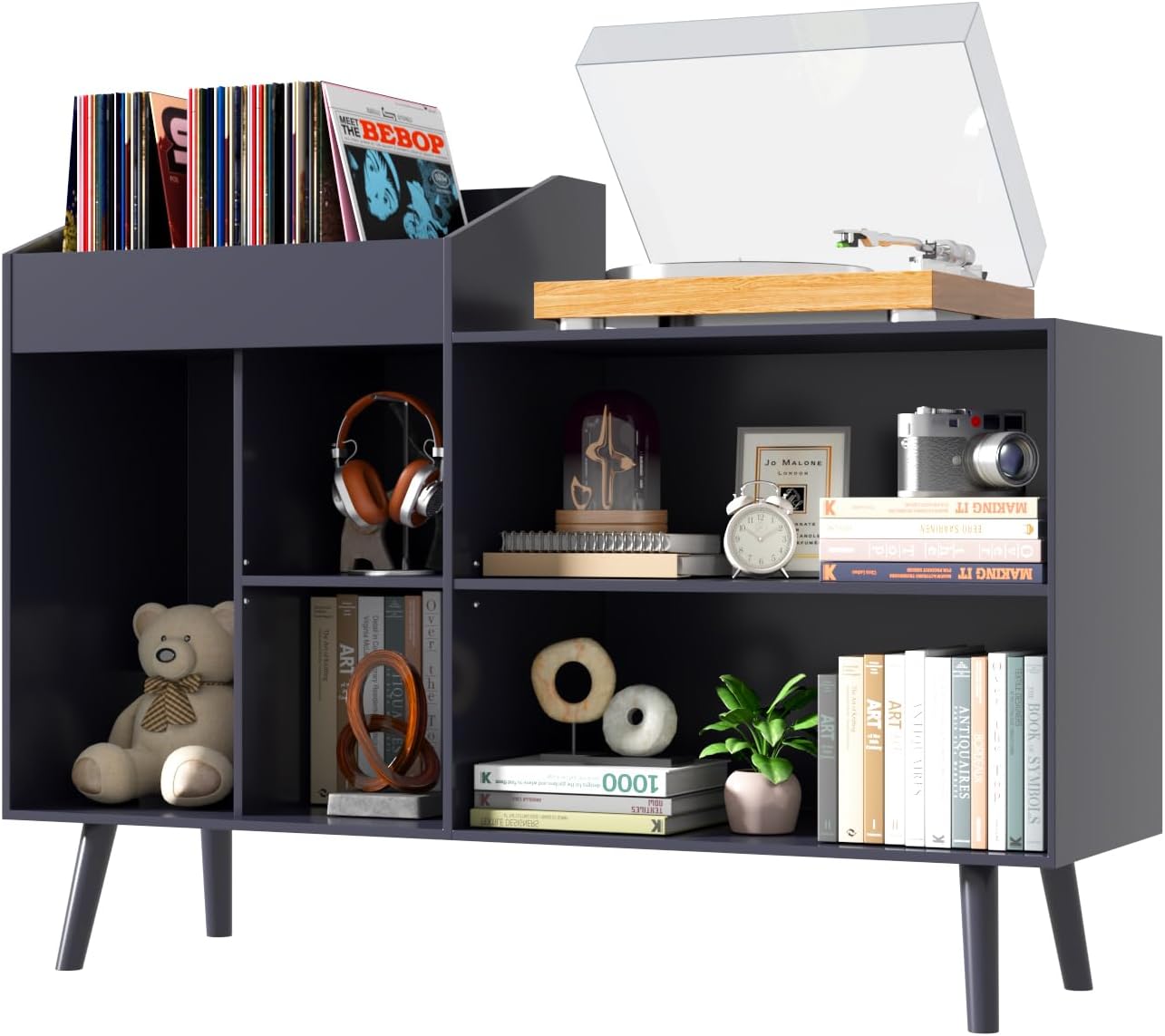 Record Player Stand with Vinyl Record Storage, Black S8124