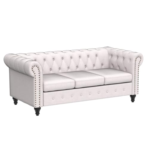 Chesterfield Sofa with Nail-Head Trim, Modern Fabric Accent Chair E8175