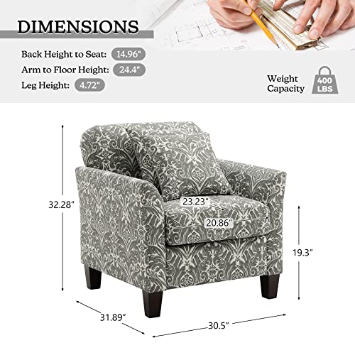 HULALA HOME Floral Accent Chair with Removable Cushions & 2 Pillows, Indigo, 2PCS G746