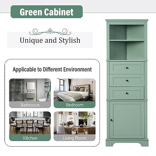 Green Triangle Tall Corner Cabinet with Drawers and Shelves P226887