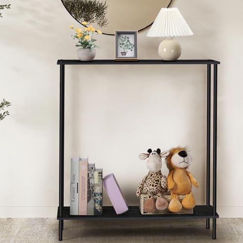 Narrow Console Table 31" Entryway Table, 2 Tier Slim Sofa Table, Brown C895