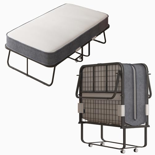 Mjkone Folding Bed with 5 Inch Memory Foam Mattress, Single Rollaway Bed for Guests H456