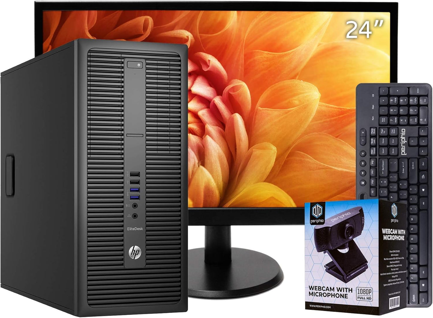 HP 800G2 Desktop Tower Computer, Intel Core i5 Quad Core, 16GB RAM, 500GB Solid State Drive, DVD, Wi-Fi, Windows 10 Pro, Wireless Keyboard, 1080p Webcam, New 23.6 Monitor (Renewed)