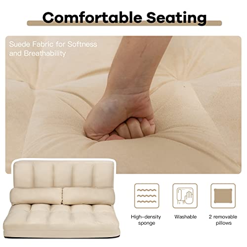 COSTWAY Floor Sofa Couch with 2 Pillows, Foldable Adjustable, Suede Fabric (Blue) J7217