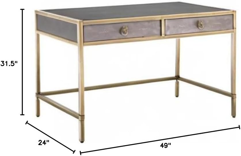 MAKLAINE Faux Shagreen Writing Desk in Gray and Brushed Gold