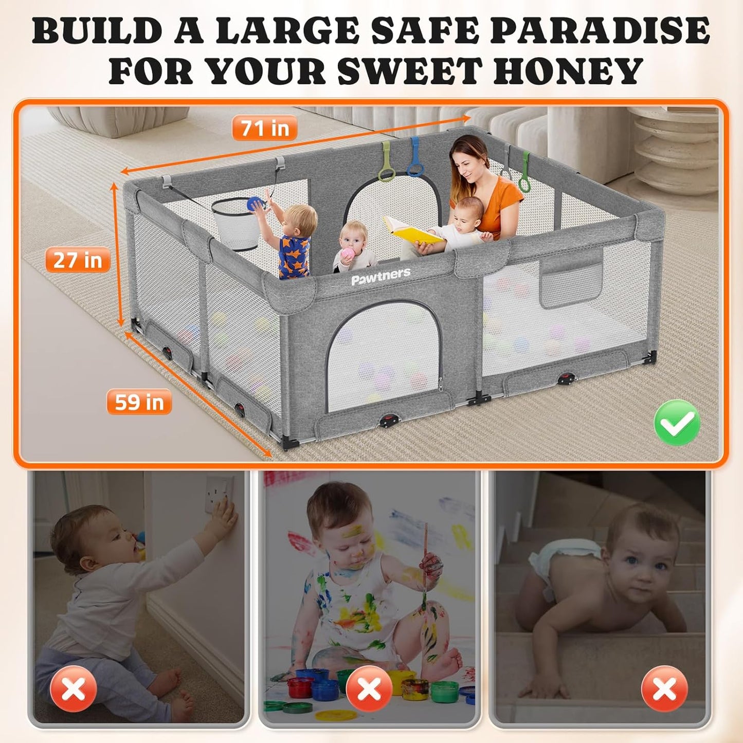 Foldable Playpen for Babies and Toddlers with Ocean Ball and Handles A191830