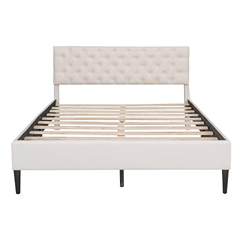 Modern Upholstered Linen Platform Bed with Adjustable Headboard, Twin, Gray W437702