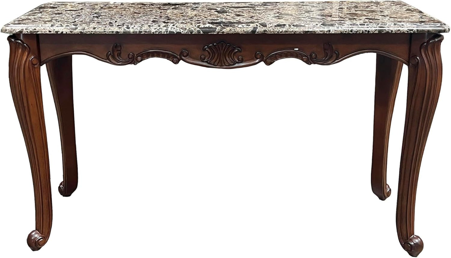 Acme Nayla Marble Rectangular Sofa Table with Floral Legs Q1283