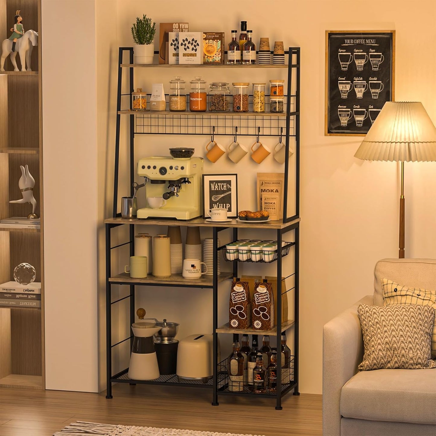 X-cosrack Coffee Bar Cabinet with Storage Shelves, Rustic Brown Z528