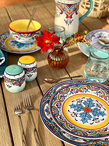 Euro Ceramica Zanzibar 16 Piece Dinnerware Set, Service for 4, Blue and Yellow L9181