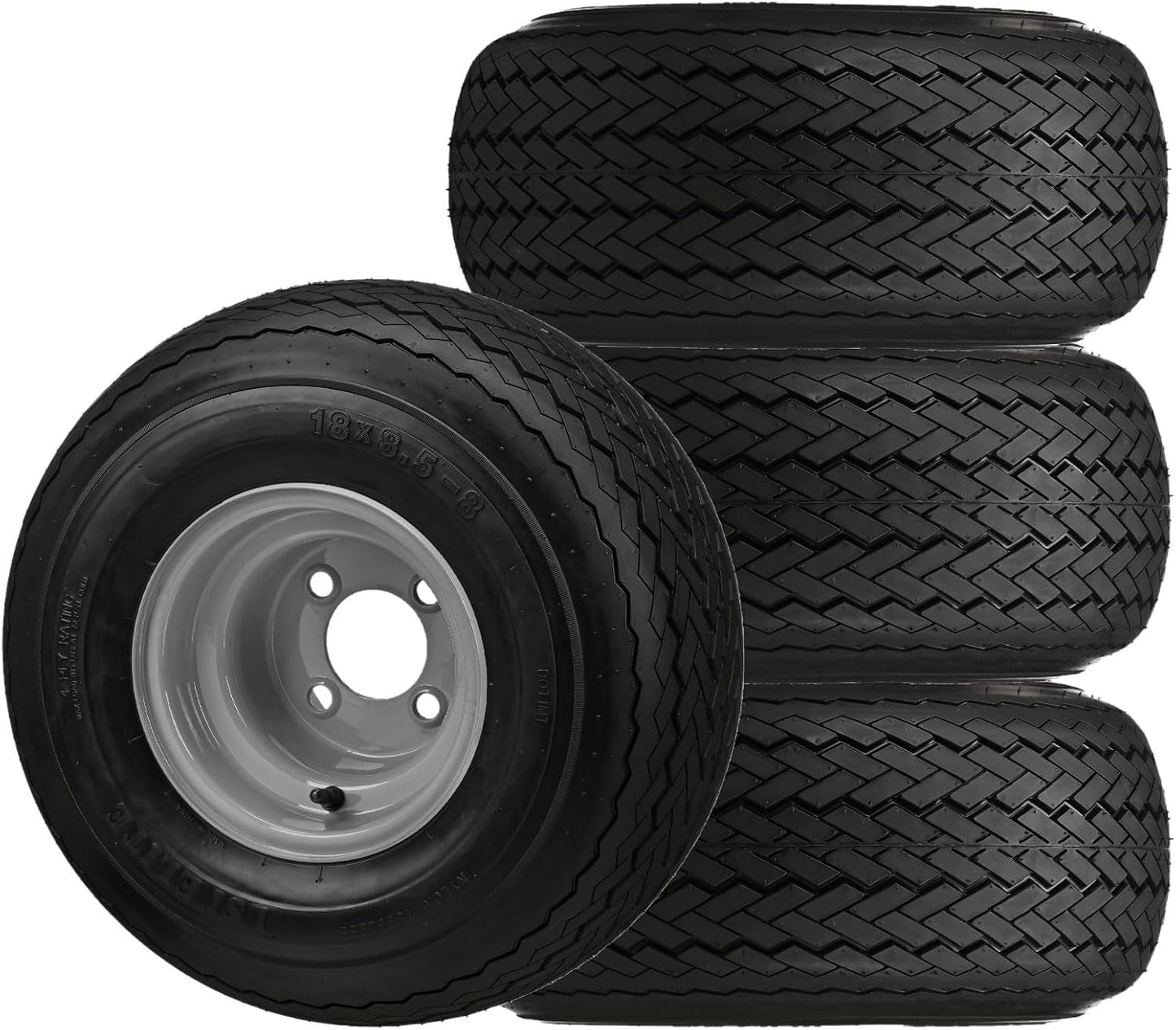 RM Cart Four Golf Cart Tires & Rims 18 X 8.5 X 8 18-850-8 18X8.50-8 Club Car Gray 4 Lug Hole 18"