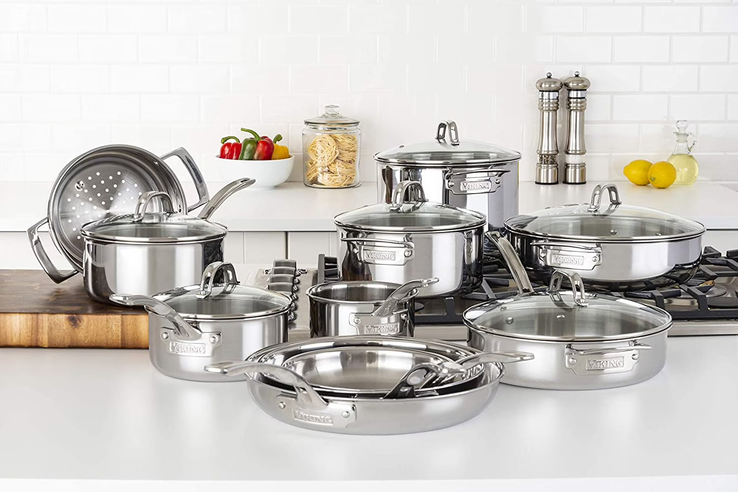 Viking 3-Ply 17pc Stainless Steel Cookware Set with Glass Lids