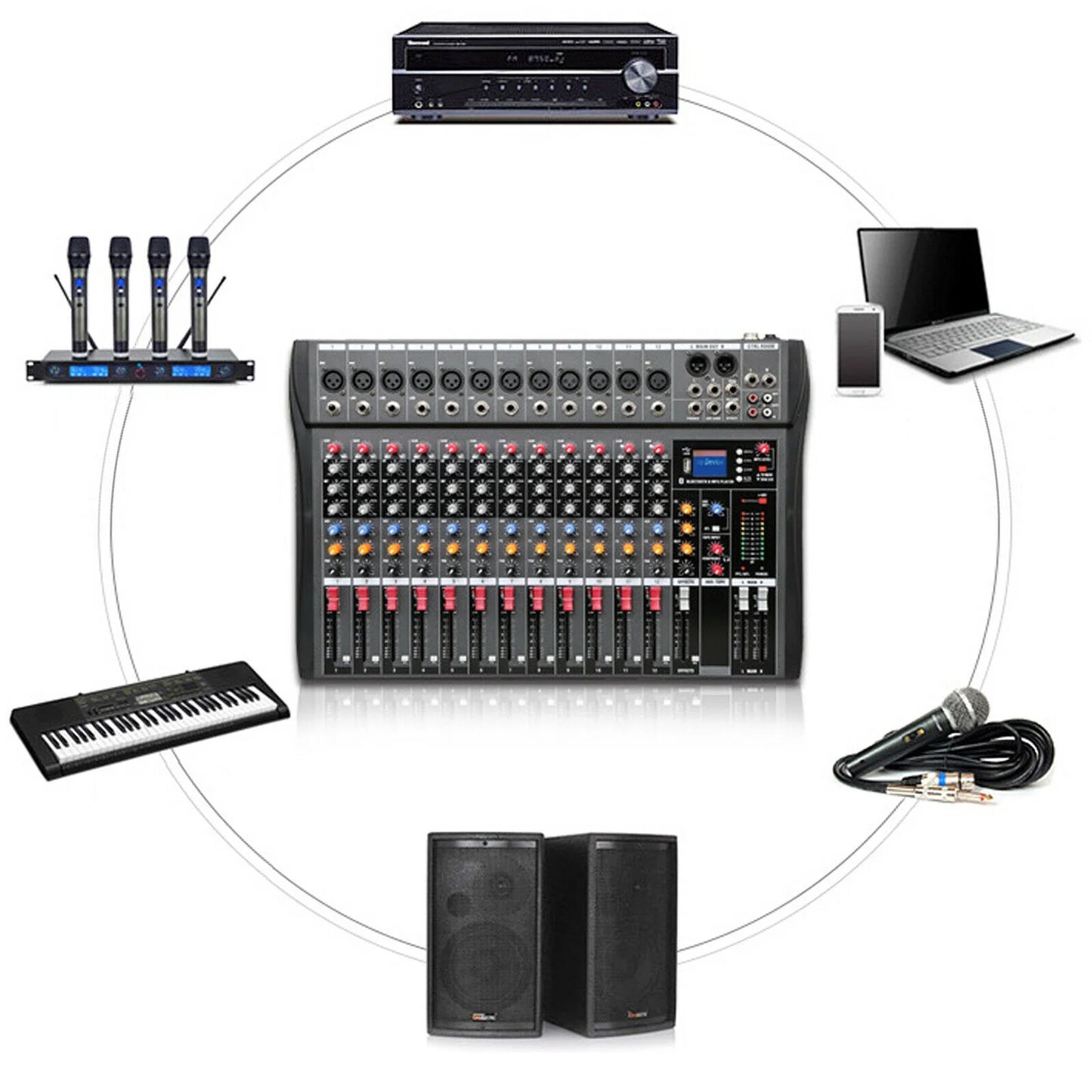 Fichiouy Pro 12-Channel Audio Mixer with Bluetooth and USB W92087