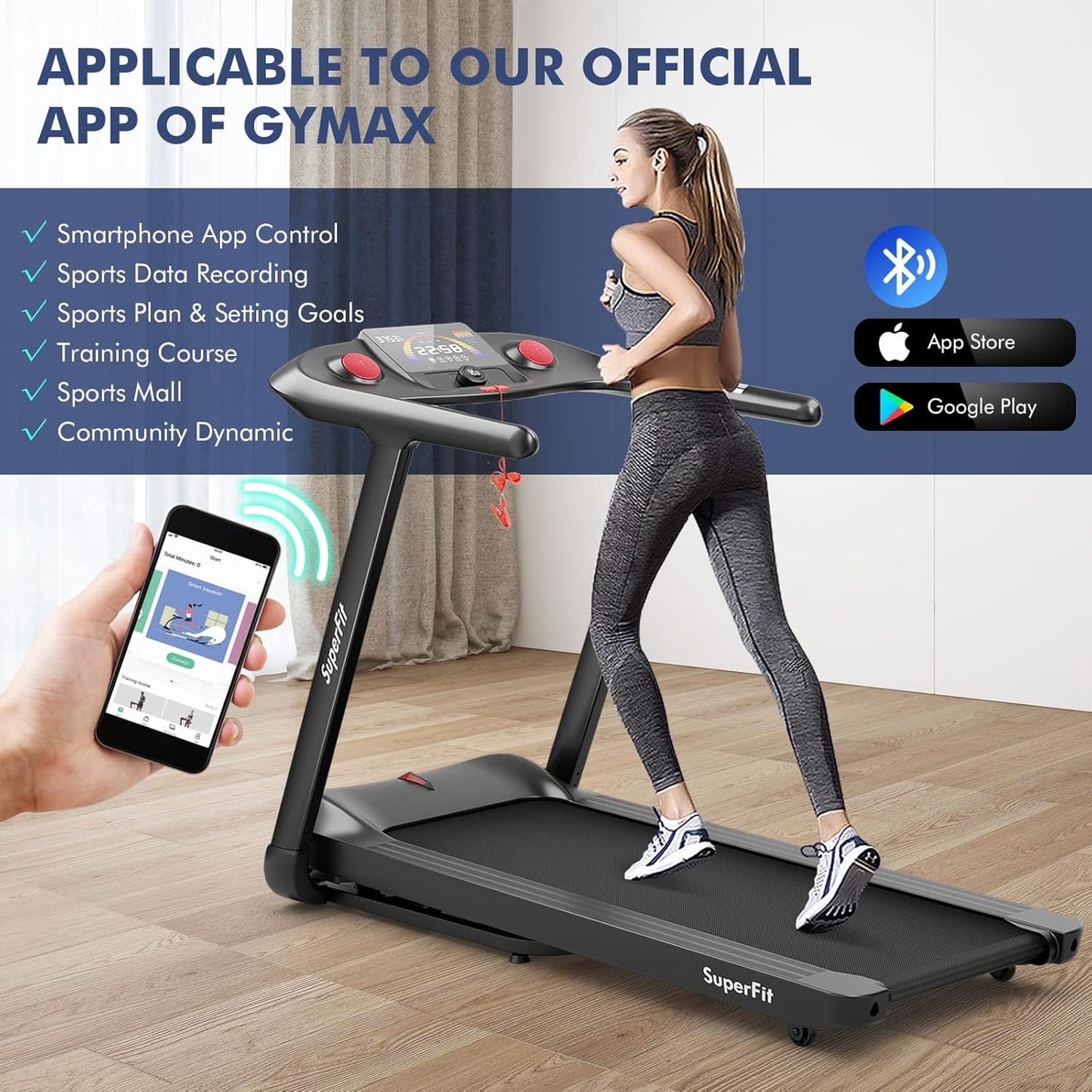 Goplus 4.75HP Folding Treadmill with 15% Auto Incline, APP Control K690920