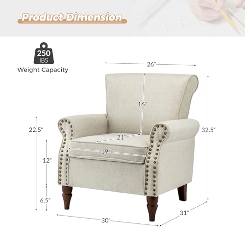 HULALA HOME Accent Chairs Set of 2 with Wood Legs, Modern Wingback Armchair, Red H38101