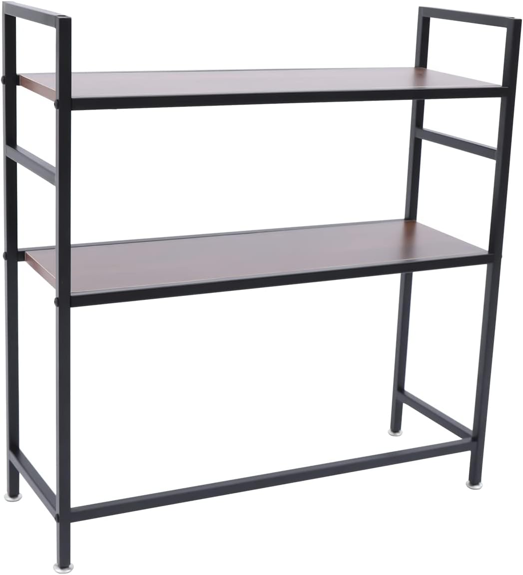 2-Tier Desk Hutch, Adjustable Wood Bookcase for Home Office D95422