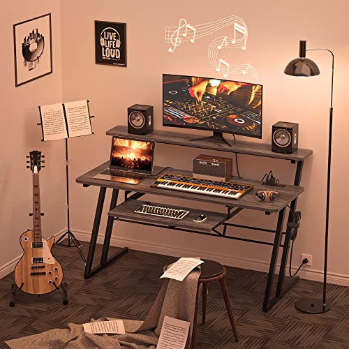 armocity 47'' Music Studio Desk with Power Outlet, Oak A720