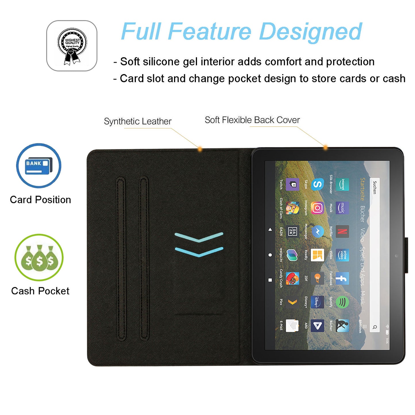 UUCOVERS Fire HD 10 Tablet Case 11th Gen 2021, PU Leather Stand Case, Marble Pink Blue W261292