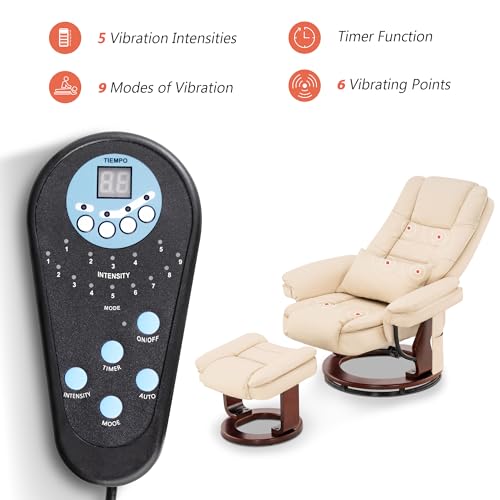 MCombo Recliner with Ottoman, Vibration Massage, Faux Leather Cream White T68744