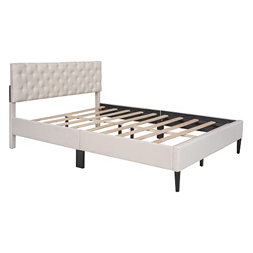 Modern Upholstered Linen Platform Bed with Adjustable Headboard, Twin, Gray W437702