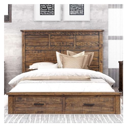 Solid Queen Bed Frame with 2 Storage Drawers and High Headboard Z2483