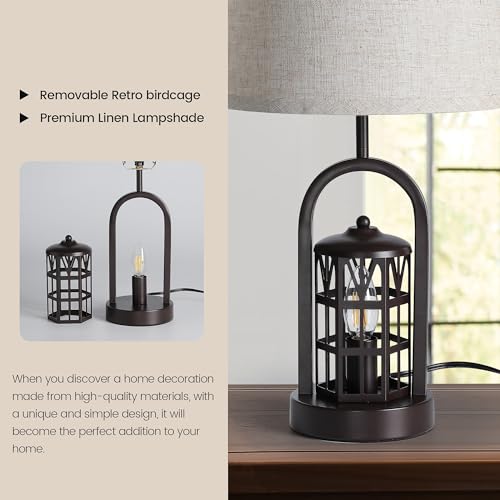 Farmhouse Table Lamp Set of 2, 23" Rustic Vintage with USB Ports, Brown X170288