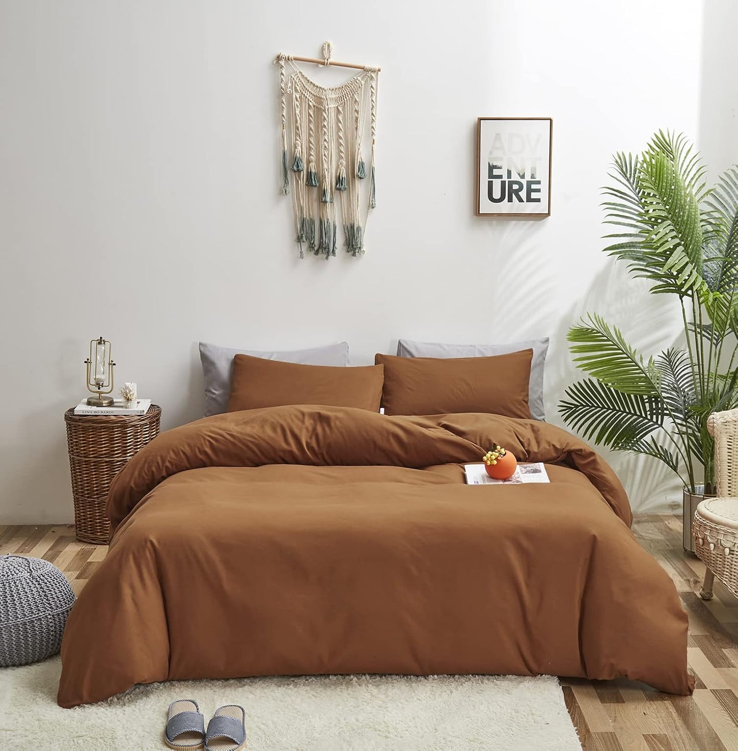 Pumpkin Color Comforter Set Solid Cinnamon Bedding Cal King 3 PCs H49991