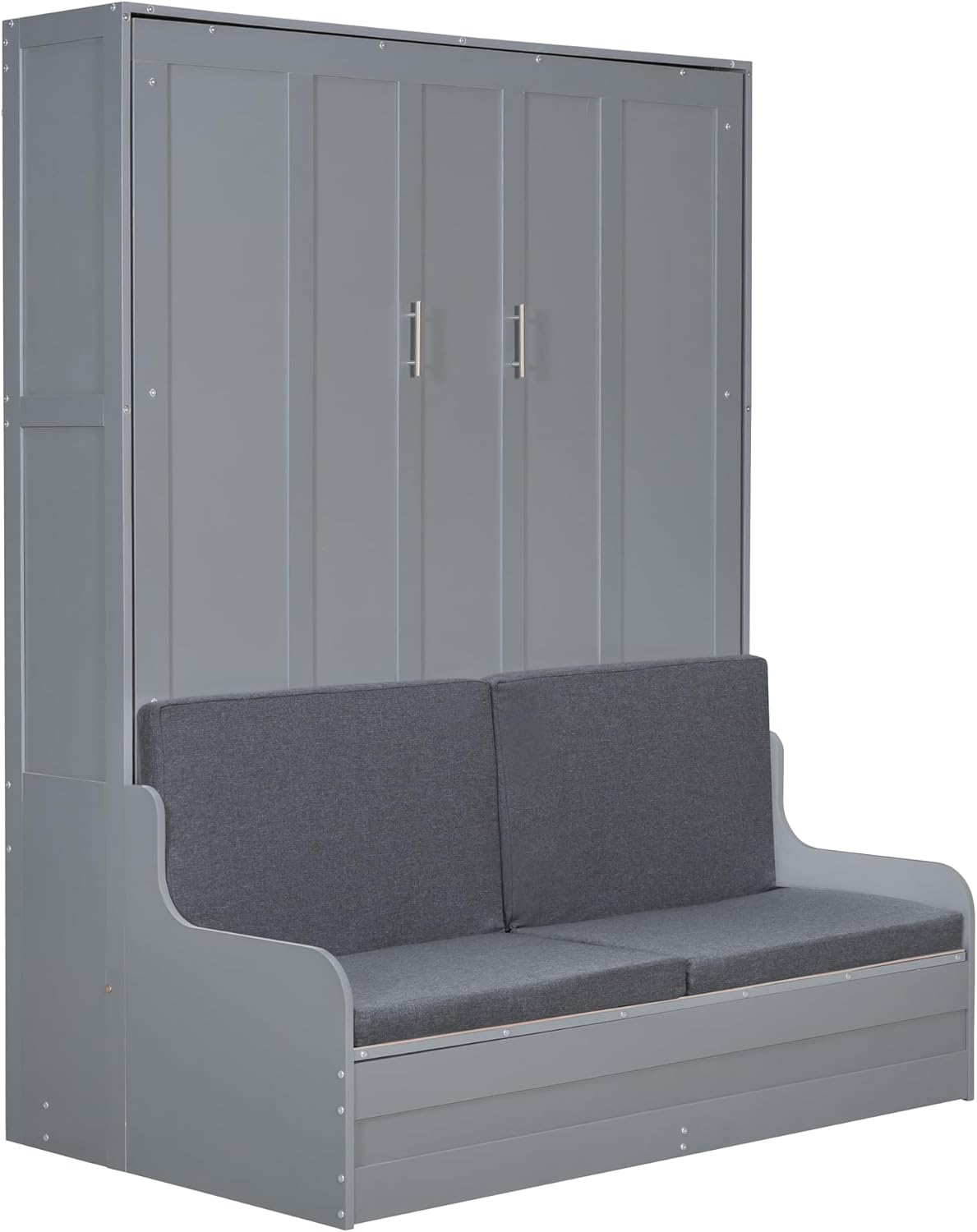 Queen Size Murphy Bed Chest with Upholstered Headboard, Solid Wood, Gray J8306