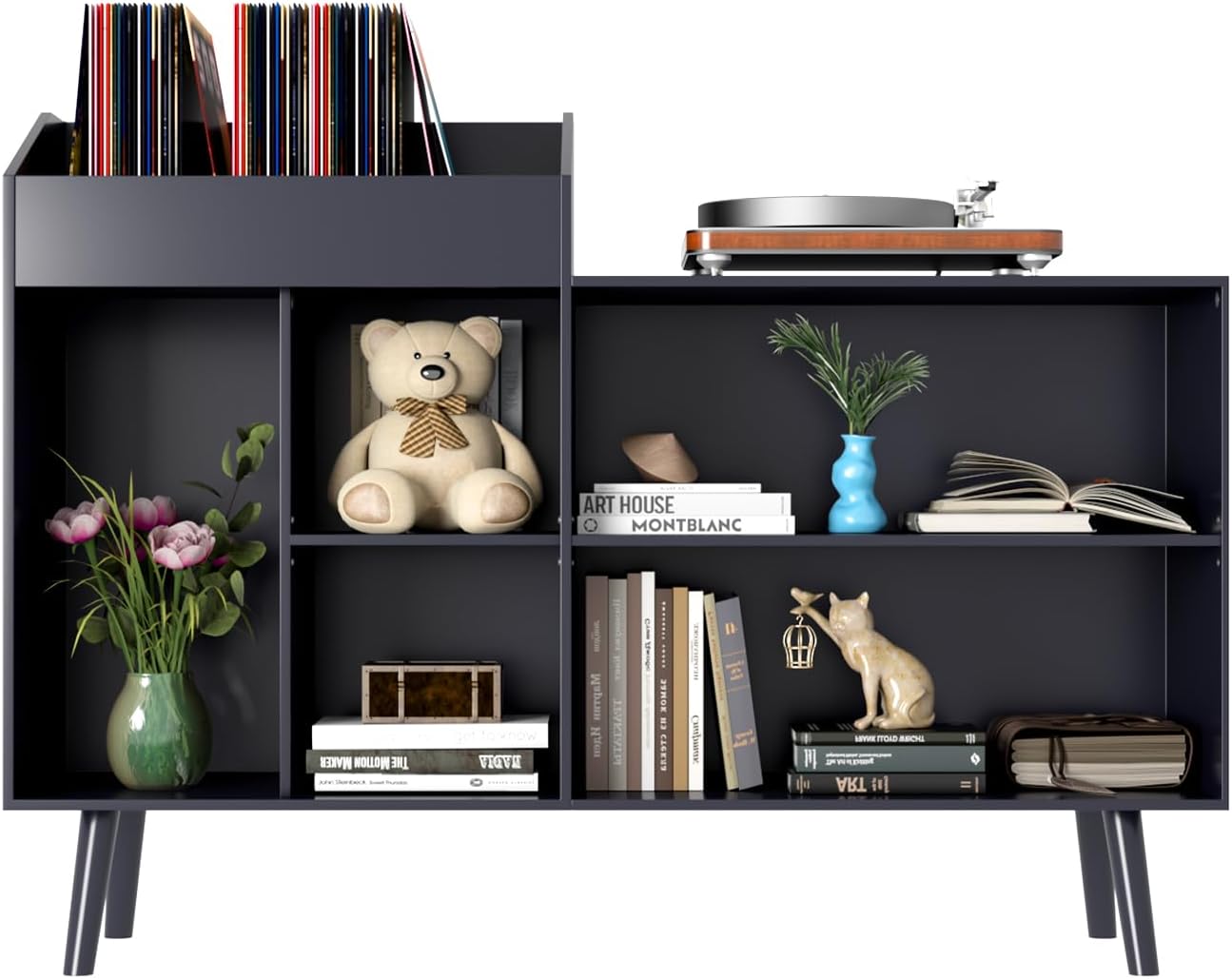 Record Player Stand with Vinyl Record Storage, Black S8124