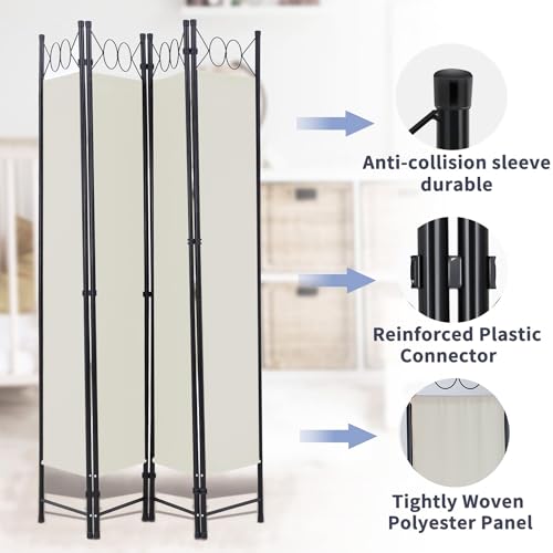 Room Divider 4 Panels 6FT Folding Privacy Screen with Steel Frame, Blue K44295